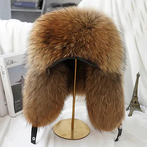 Men’s Real Silver Fox Fur Ushanka Hat - Maison Novaire #