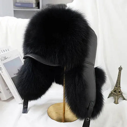 Men’s Real Silver Fox Fur Ushanka Hat - Maison Novaire #