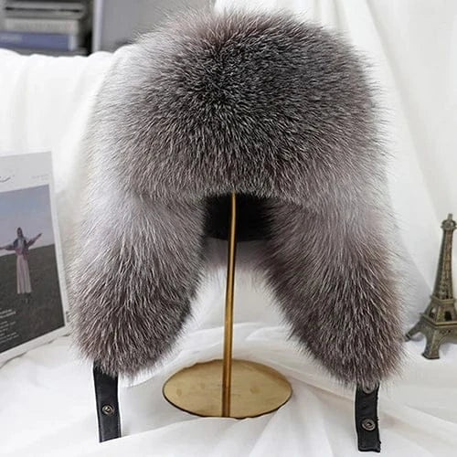 Men’s Real Silver Fox Fur Ushanka Hat - Maison Novaire #