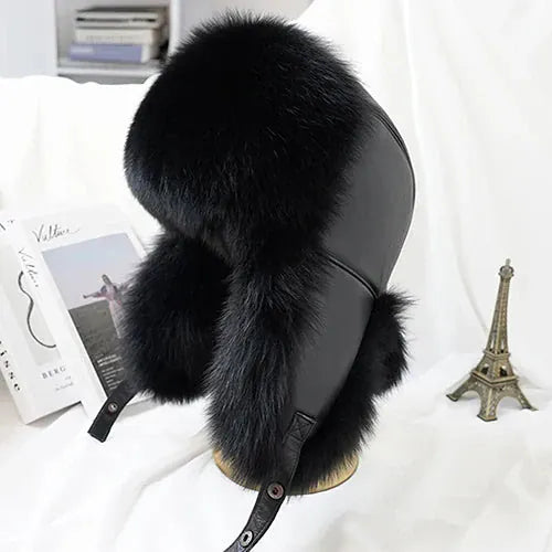 Men’s Real Silver Fox Fur Ushanka Hat - Maison Novaire #