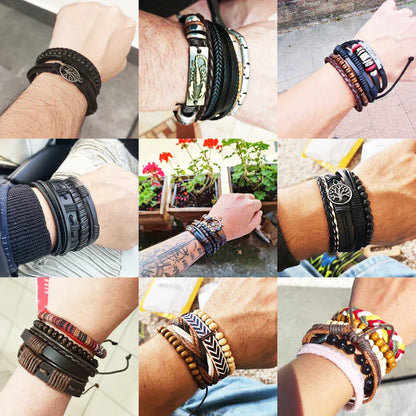 Multilayer Black Leather Bracelets & Bangles for Men. - BLAKESTORE-NG