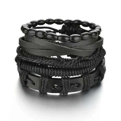 Multilayer Black Leather Bracelets & Bangles for Men. - BLAKESTORE-NG