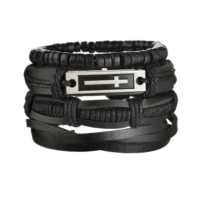 Multilayer Black Leather Bracelets & Bangles for Men. - BLAKESTORE-NG