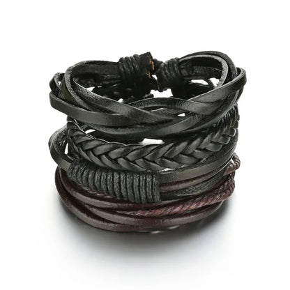 Multilayer Black Leather Bracelets & Bangles for Men. - BLAKESTORE-NG
