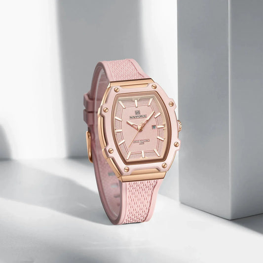 NAVIFORCE Barrel Women’s Watch | Silicone Strap Waterproof Sport Clock - BLAKESTORE-NG