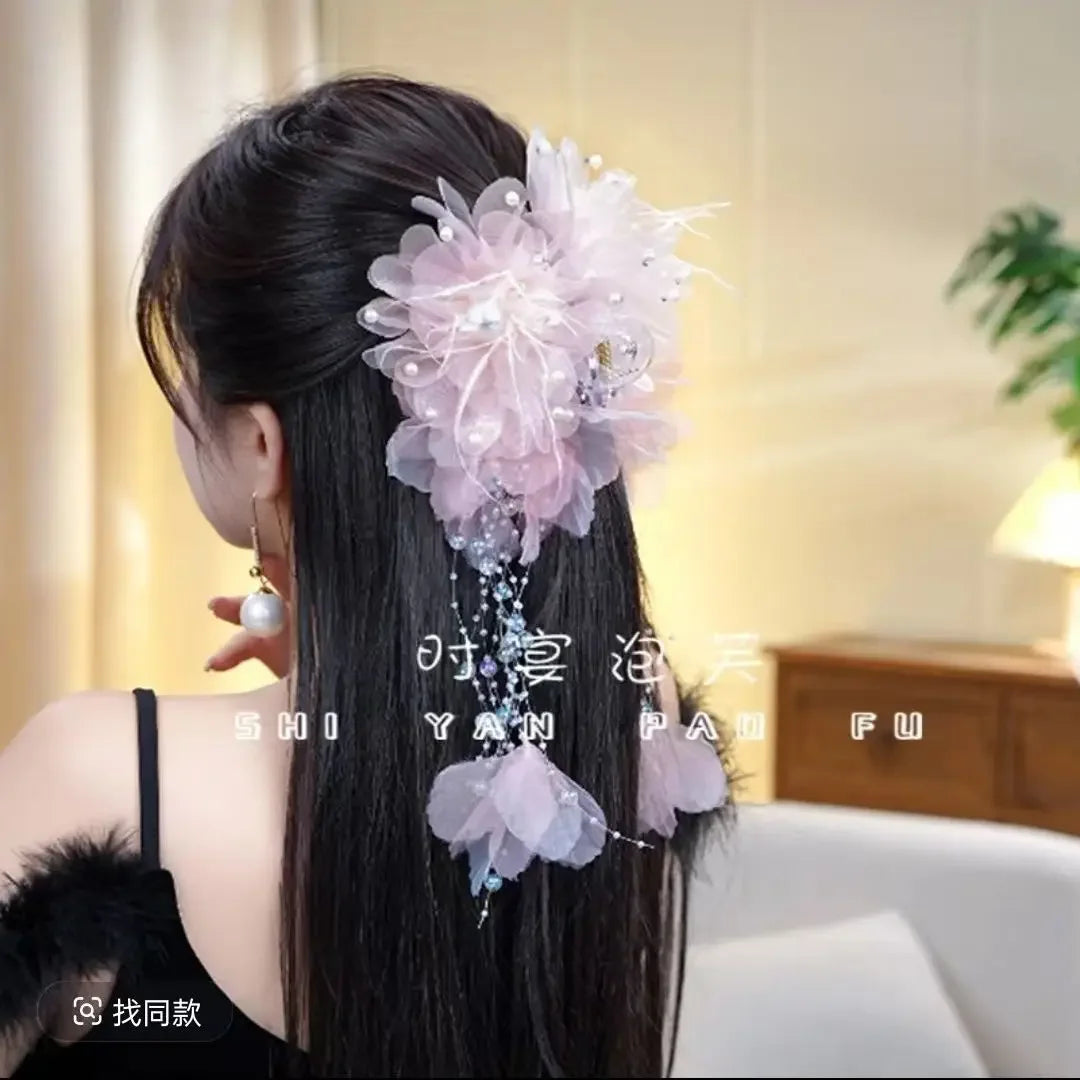 New Pearls Tassel Feather Sweet Hair Shark Clip. - Maison Novaire #