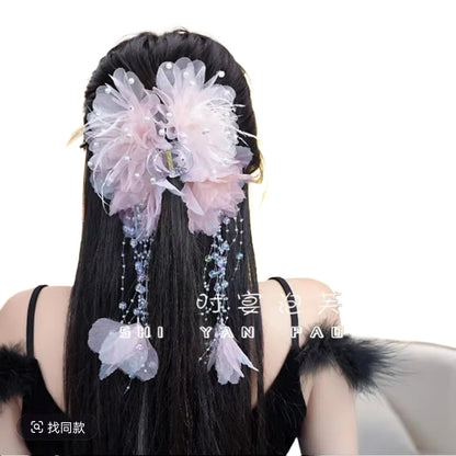 New Pearls Tassel Feather Sweet Hair Shark Clip. - Maison Novaire #