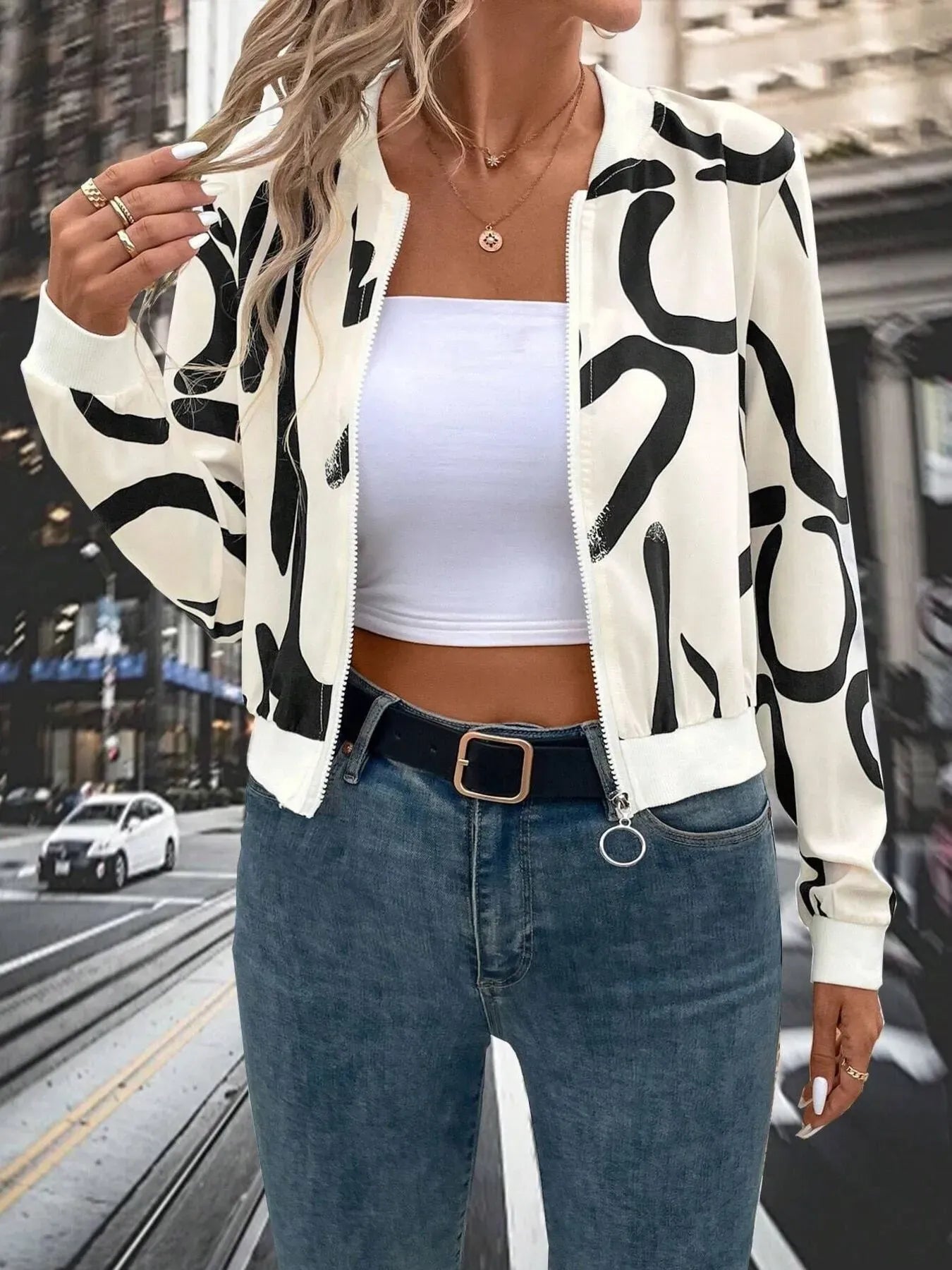 Number Print Zip Up Jacket - Maison Novaire #