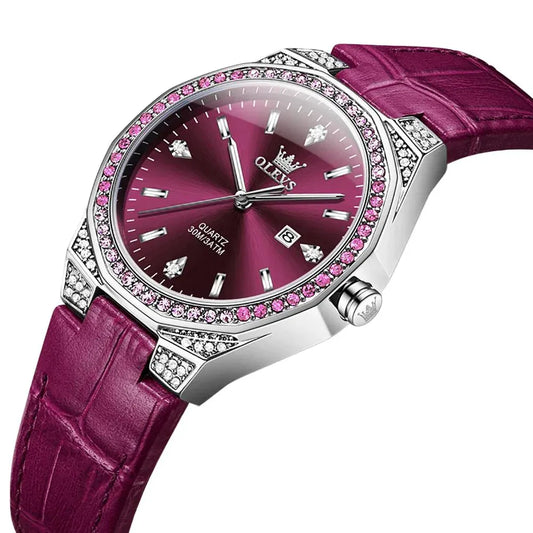 OLEVS Luxury Women’s Leather Quartz Watch | Elegant Waterproof Date - BLAKESTORE-NG