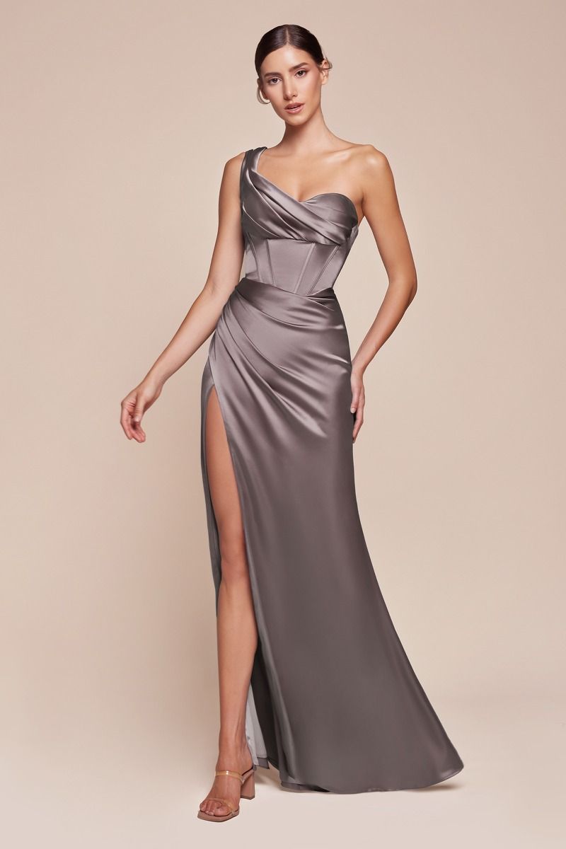 One Shoulder Satin Corset Gown - Maison Novaire #
