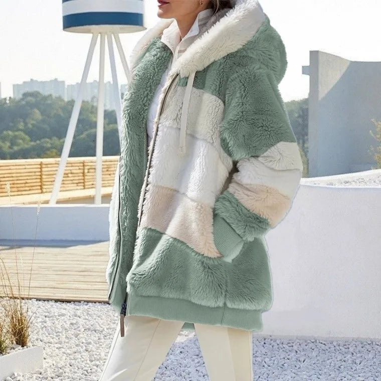 Oversized Plush Hooded Jacket for Women – Fall & Winter - Maison Novaire