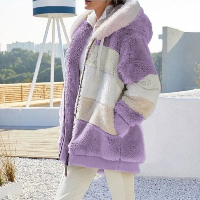 Oversized Plush Hooded Jacket for Women – Fall & Winter - Maison Novaire