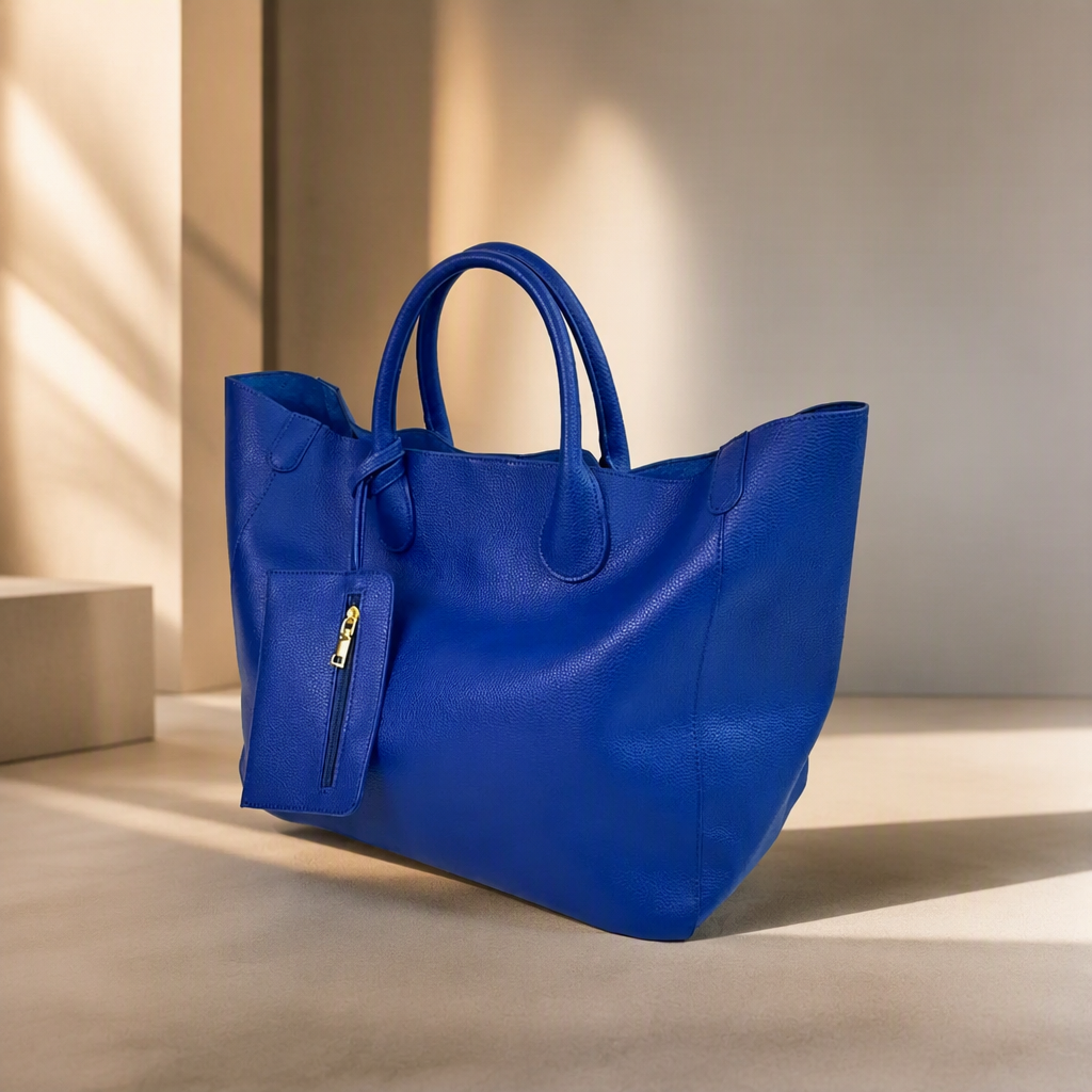 Oversized Vegan Leather Tote Bag | Maison Novaire Collection  - Blue - Maison Novaire