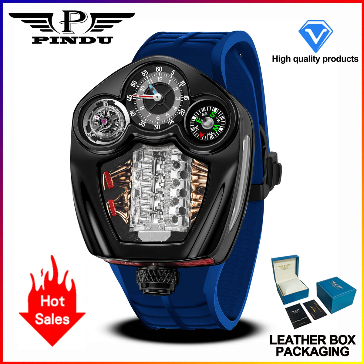 PINDU Engine Series Quartz Watch for Men | Luxury Stainless Steel Compass Watch  - golden - Maison Novaire