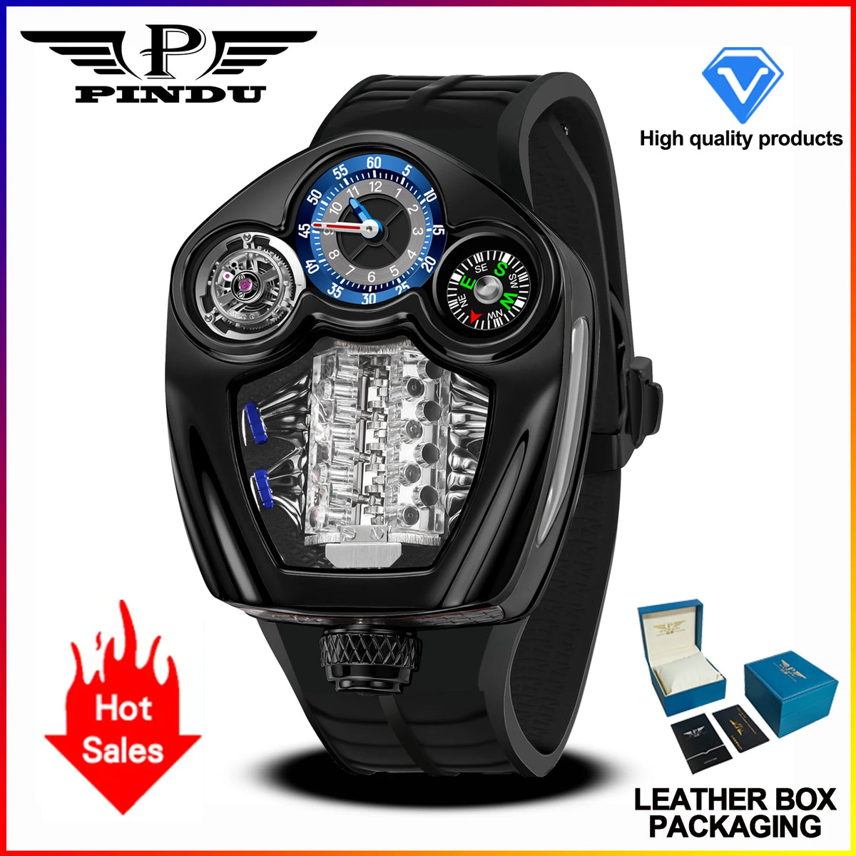 PINDU Engine Series Quartz Watch for Men | Luxury Stainless Steel Compass Watch  - golden - Maison Novaire