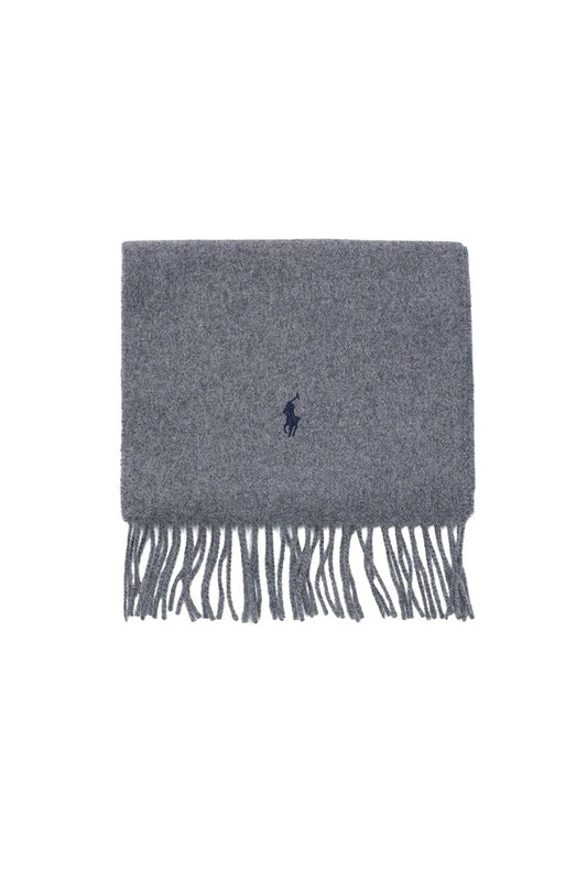 POLO RALPH LAUREN Recycled Wool Muffler PC0476-021 Grey | Unisex Signature Pony Logo Scarf Warm Soft Eco-Friendly Wool Blend - BLAKESTORE-NG