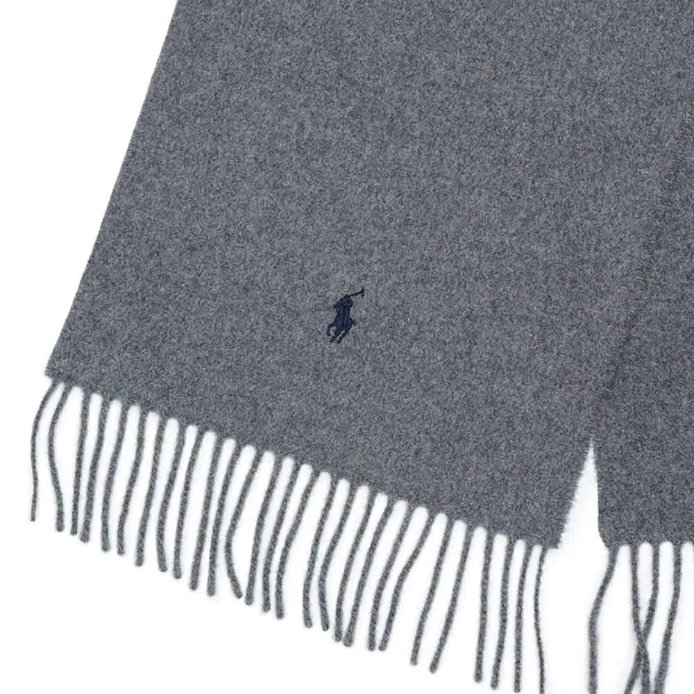 POLO RALPH LAUREN Recycled Wool Muffler PC0476-021 Grey | Unisex Signature Pony Logo Scarf Warm Soft Eco-Friendly Wool Blend - BLAKESTORE-NG