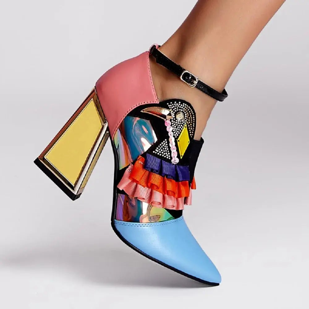 Party Rhinestone Chunky Heel Novelty Shoes. - Maison Novaire #