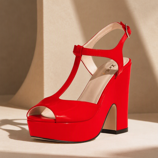 Patent Platform Wedge Sandals | Maison Novaire Collection  - Red / 35 (US 5.5) - Maison Novaire