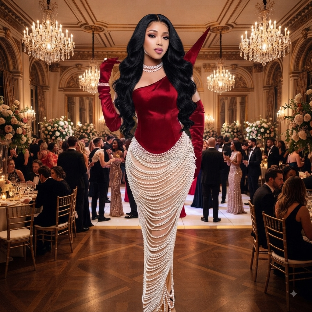Pearl-Embellished Strapless Mermaid Gown | Maison Novaire Collection  - Dark Red / Custom made - Maison Novaire