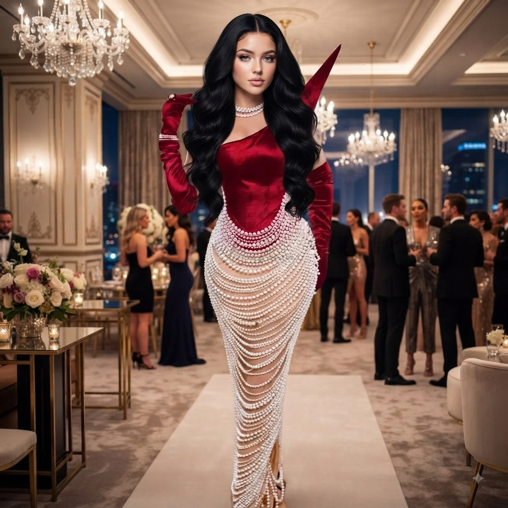 Pearl-Embellished Strapless Mermaid Gown | Maison Novaire Collection  - Red / Custom made - Maison Novaire
