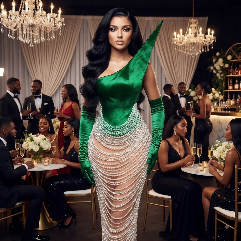 Pearl-Embellished Strapless Mermaid Gown | Maison Novaire Collection  - Green / Custom made - Maison Novaire