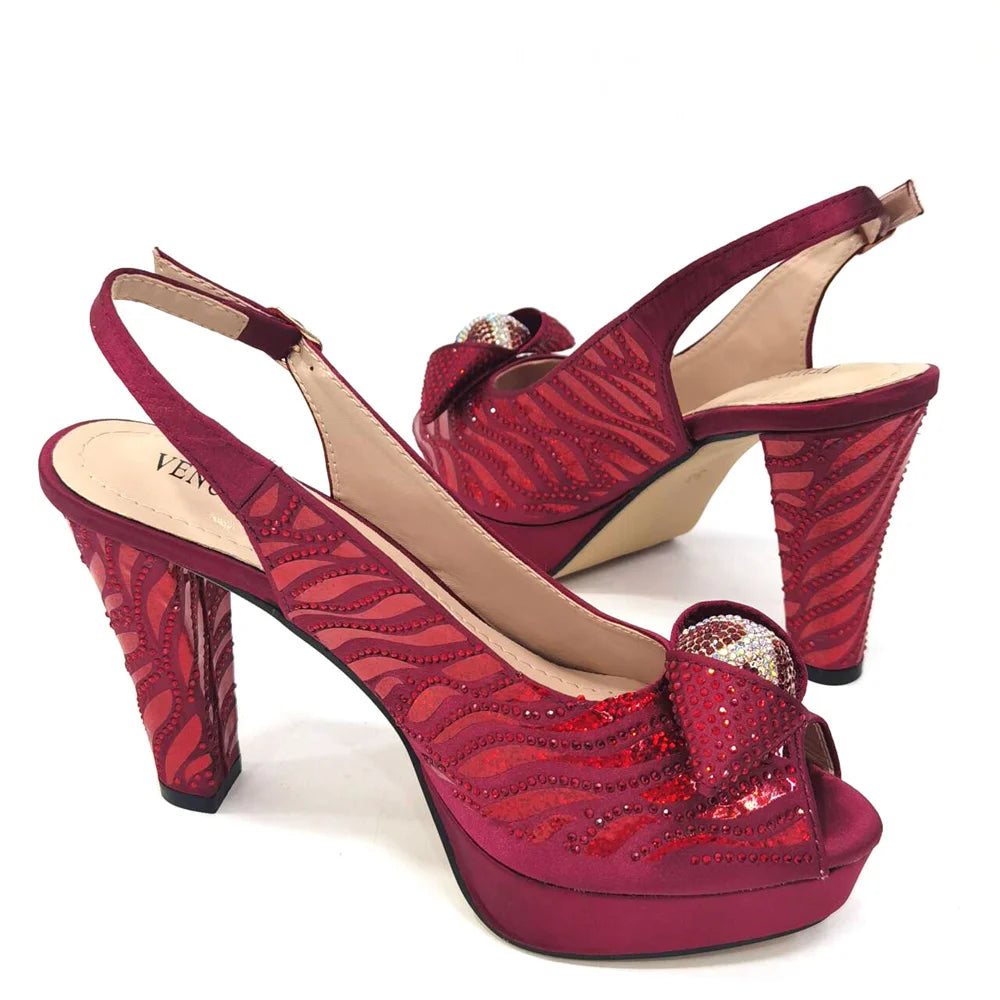 Peep Toe Sandals with Matching Bag Set | Women Sexy High Heel Peep Toe Shoes & Purse Combo for Party Wedding Evening - BLAKESTORE-NG