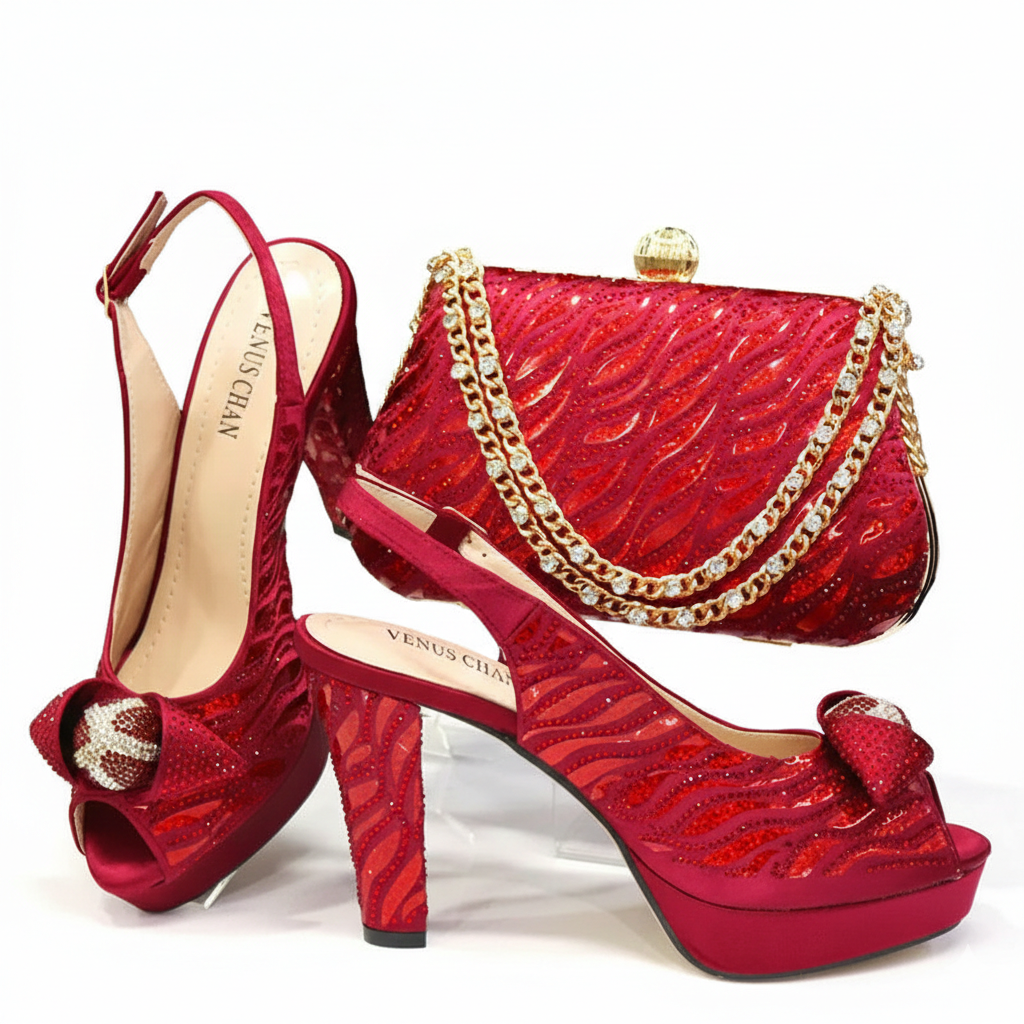 Peep Toe Sandals with Matching Bag Set | Women Sexy High Heel Peep Toe Shoes & Purse Combo for Party Wedding Evening - BLAKESTORE-NG