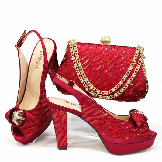Peep Toe Sandals with Matching Bag Set | Women Sexy High Heel Peep Toe Shoes & Purse Combo for Party Wedding Evening - BLAKESTORE-NG