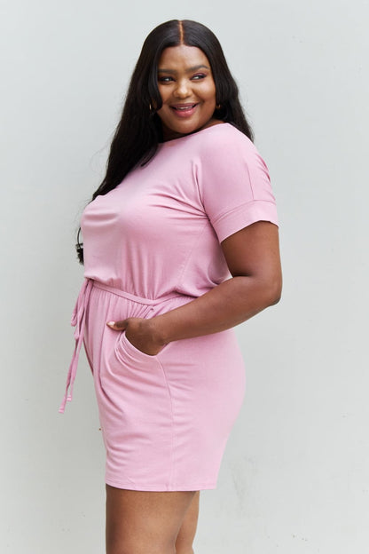 Pink Full Size Short Sleeve Romper in Light Carnation. - Maison Novaire #