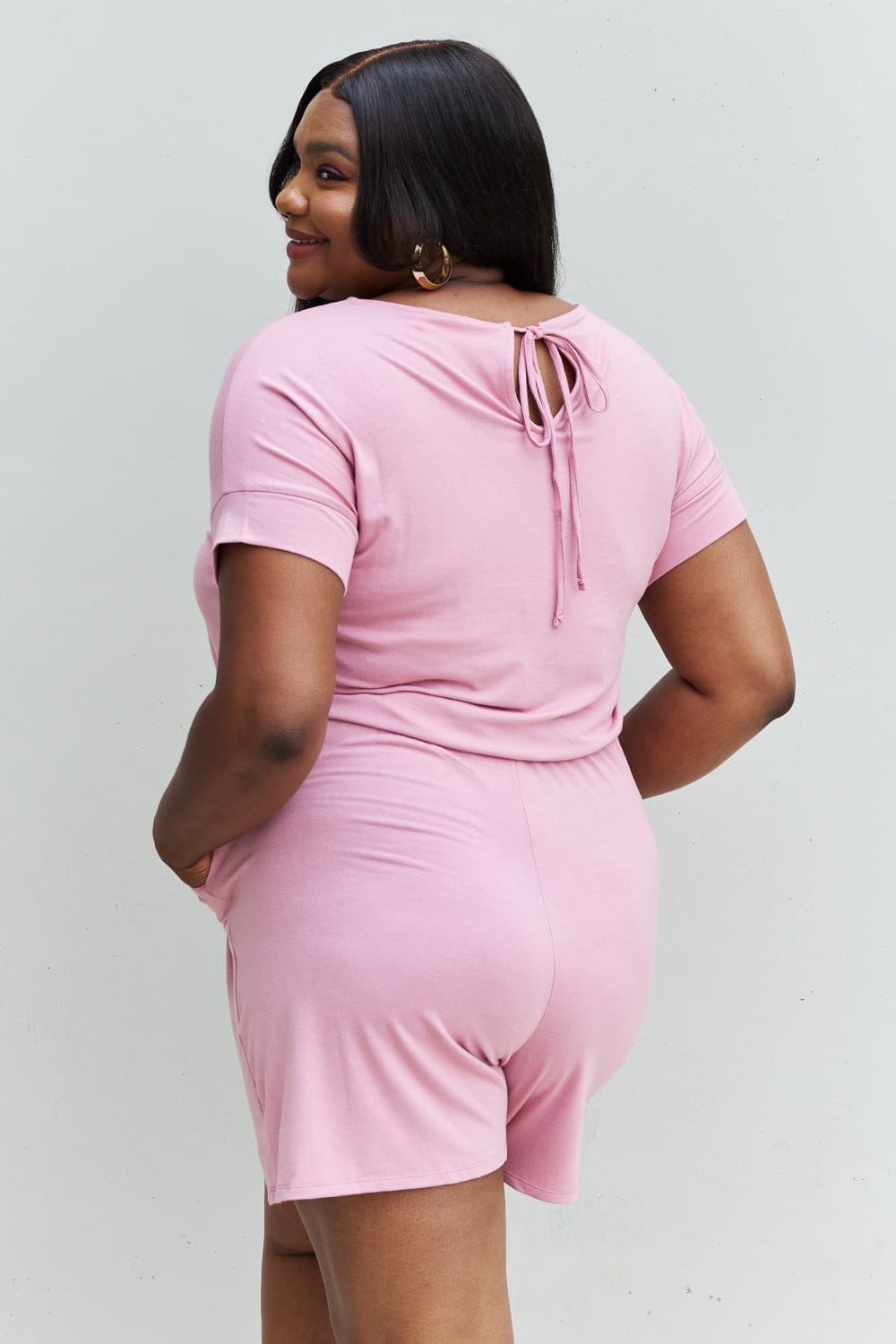 Pink Full Size Short Sleeve Romper in Light Carnation. - Maison Novaire #