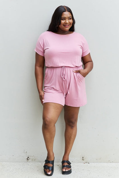 Pink Full Size Short Sleeve Romper in Light Carnation. - Maison Novaire #