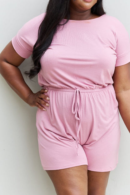 Pink Full Size Short Sleeve Romper in Light Carnation. - Maison Novaire #