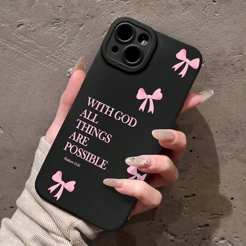 Pink Girl Bow Slogan Phone Case - Maison Novaire #