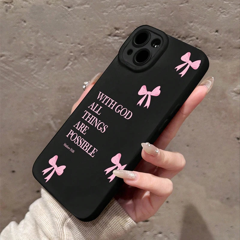 Pink Girl Bow Slogan Phone Case - Maison Novaire #