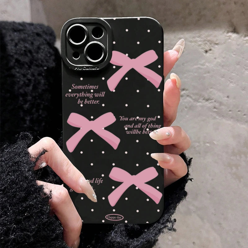 Pink Girl Bow Slogan Phone Case - Maison Novaire #