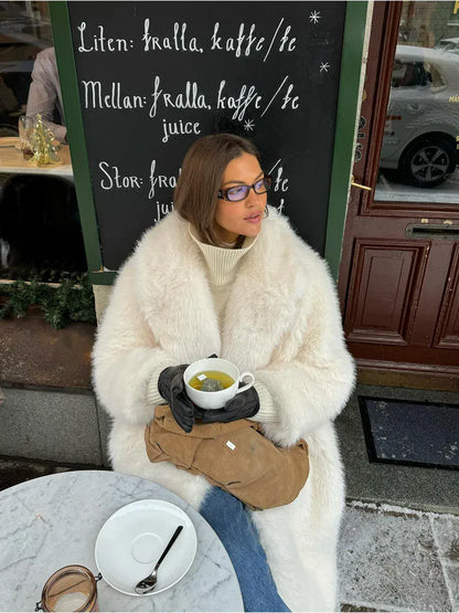 Premium White Faux Fur Maxi Coat - Maison Novaire #