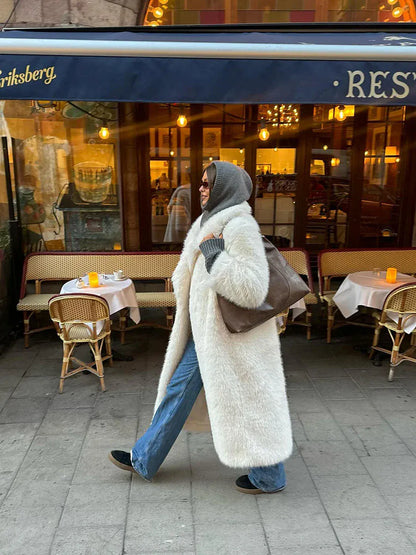 Premium White Faux Fur Maxi Coat - Maison Novaire #