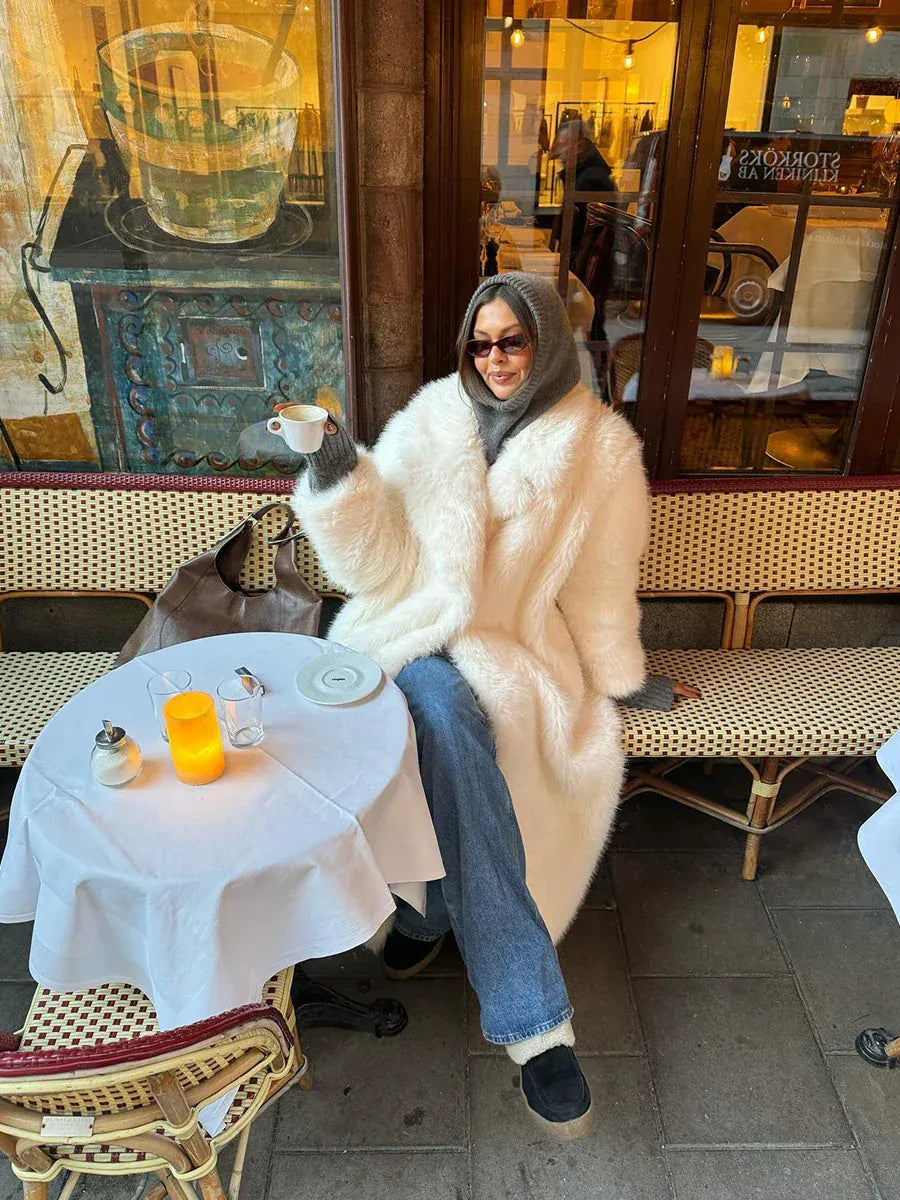 Premium White Faux Fur Maxi Coat - Maison Novaire #