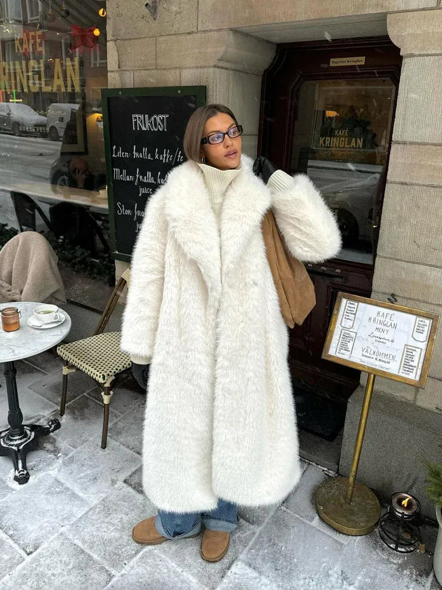 Premium White Faux Fur Maxi Coat - Maison Novaire #