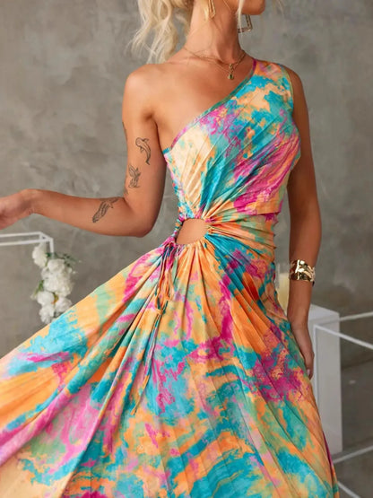 Printed Asymmetrical Maxi Dress - Maison Novaire #