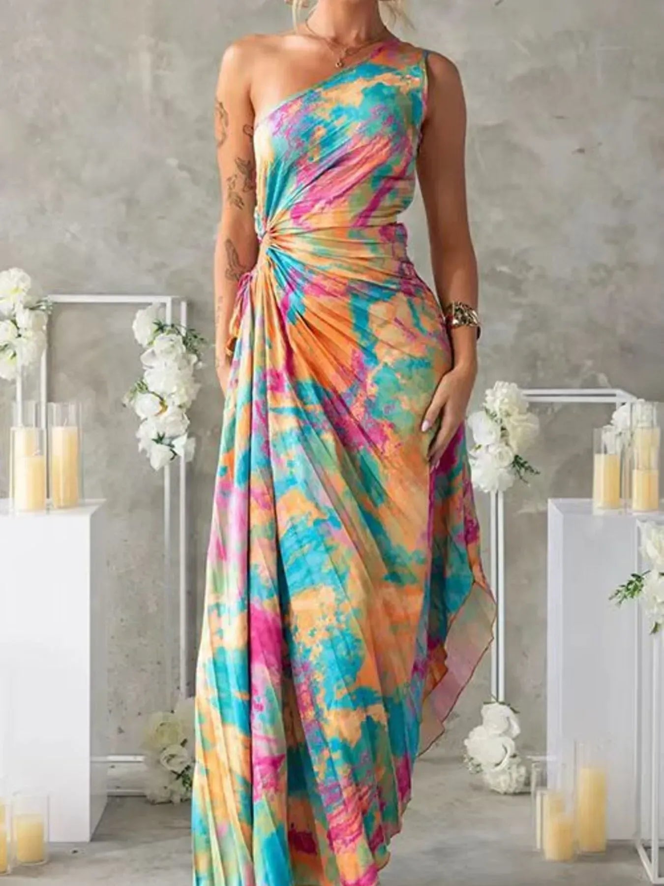 Printed Asymmetrical Maxi Dress - Maison Novaire #