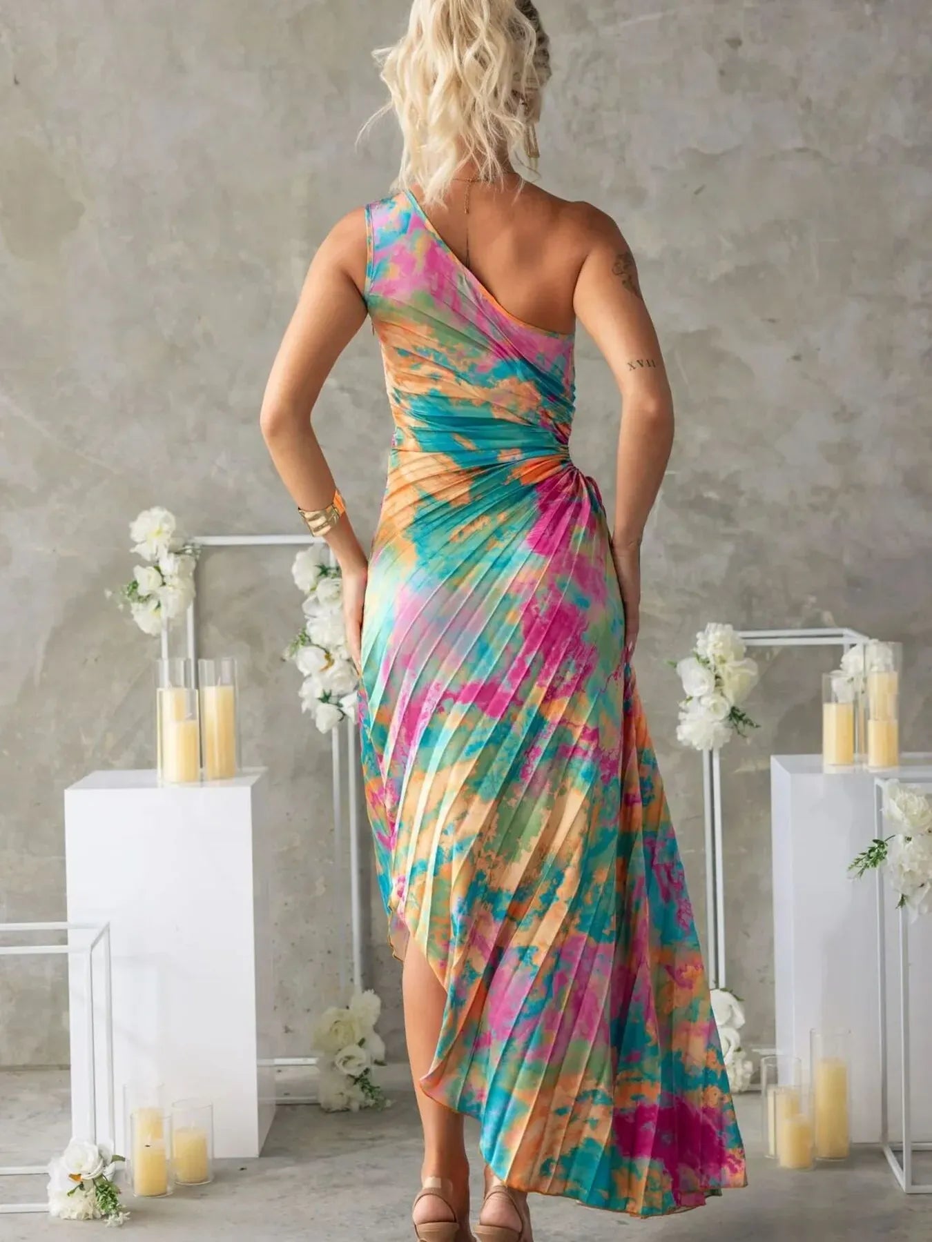 Printed Asymmetrical Maxi Dress - Maison Novaire #