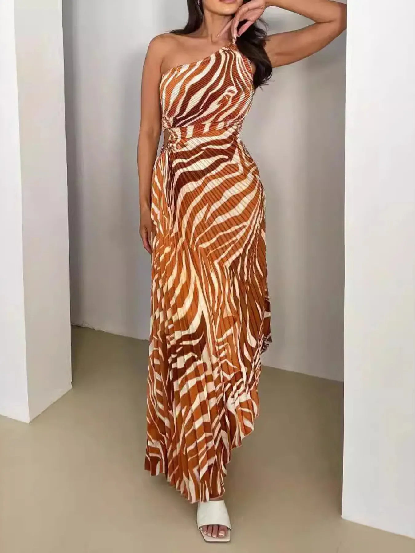 Printed Asymmetrical Maxi Dress - Maison Novaire #