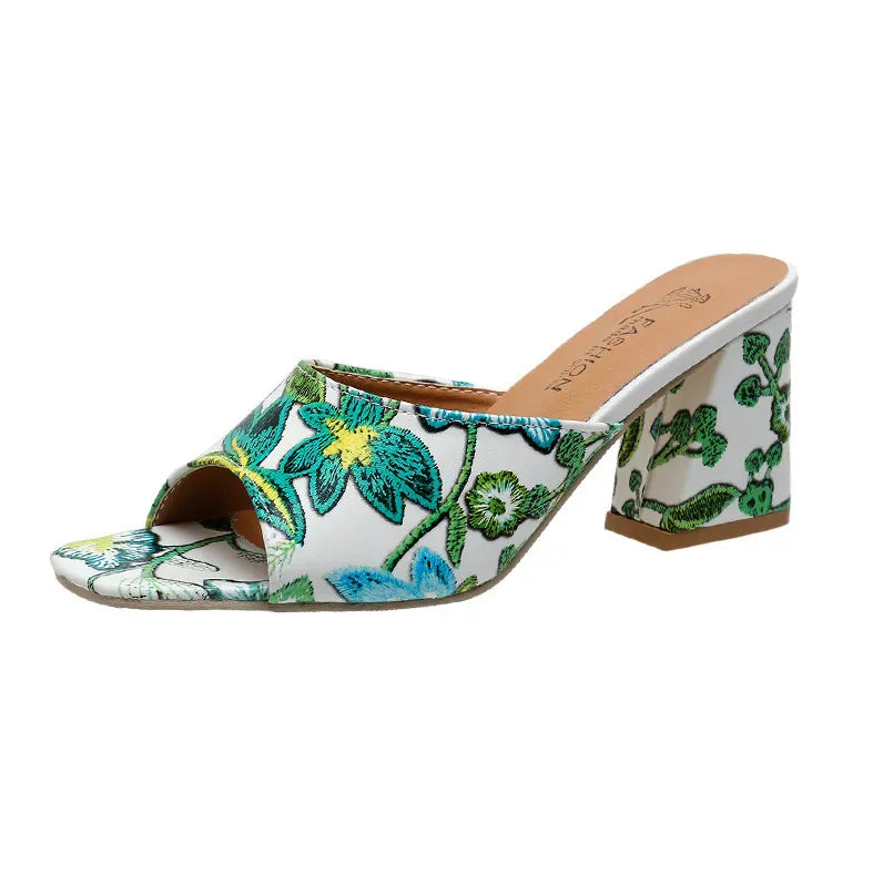 Printed Block Heels Sandals - Maison Novaire #