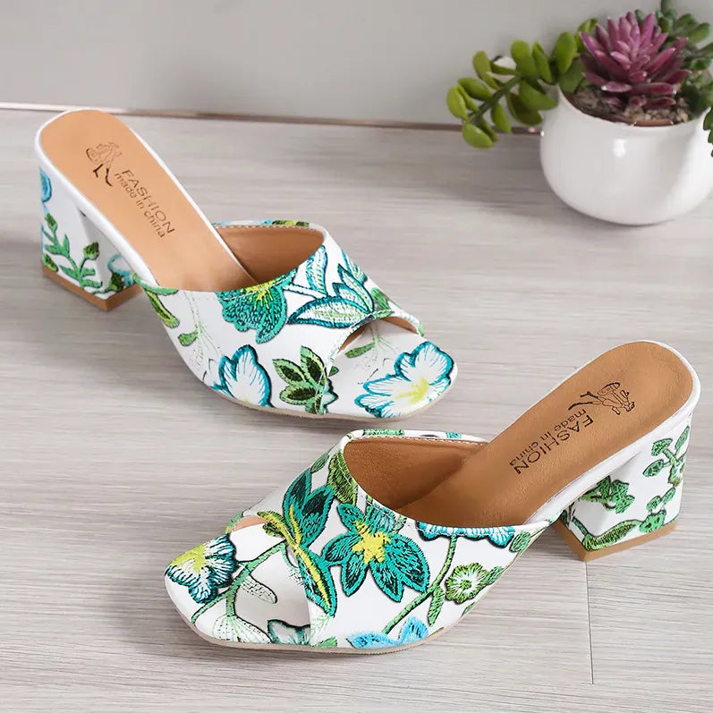 Printed Block Heels Sandals - Maison Novaire #