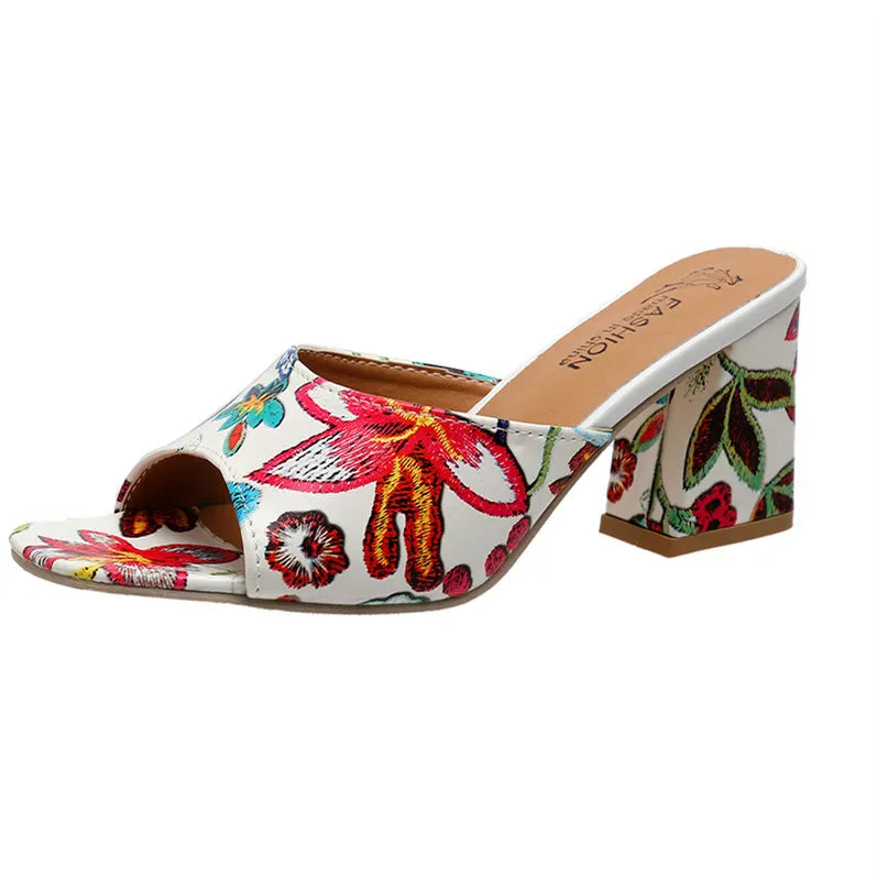 Printed Block Heels Sandals - Maison Novaire #