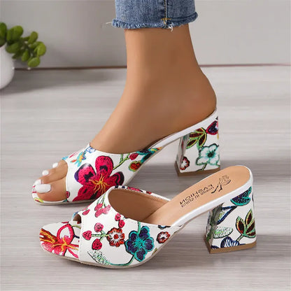 Printed Block Heels Sandals - Maison Novaire #