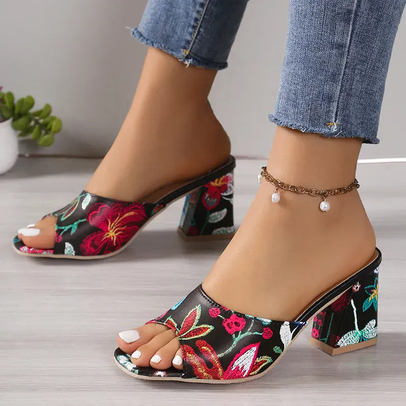 Printed Block Heels Sandals - Maison Novaire #