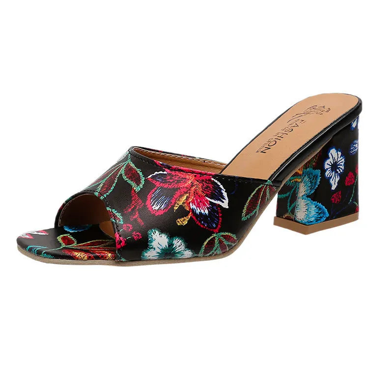 Printed Block Heels Sandals - Maison Novaire #